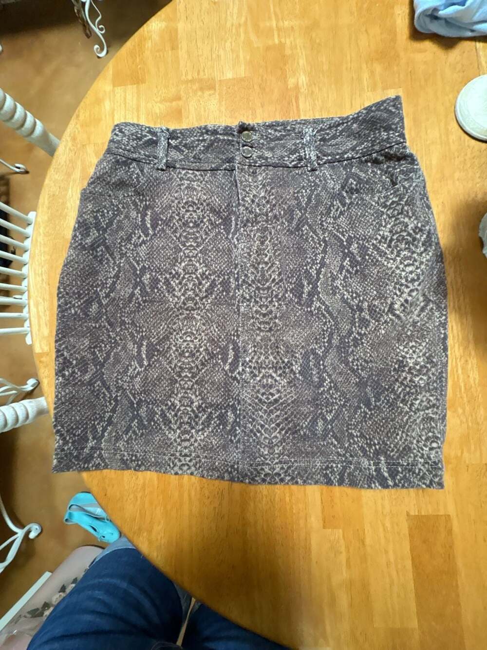 Chaps Brown and Tan Snakeskin Print Mini Skirt Size 10